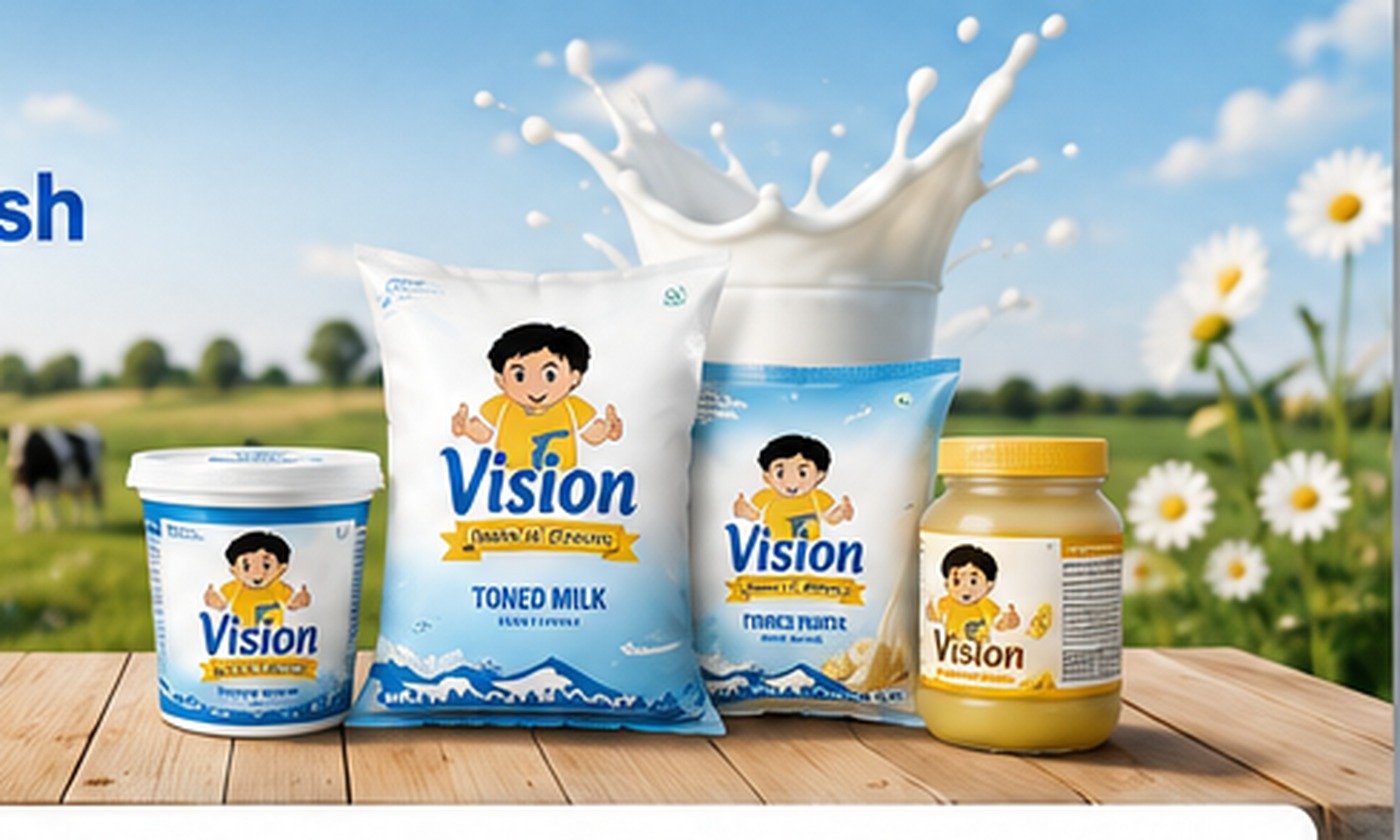 Fresh dairy products in a farm setting